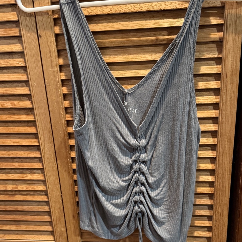 American Eagle Outfitters Gray Ruched Tank Top